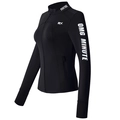 Schmale schwarze Damen Sportjacke mit Stehkragen und weißem Buchstabenaufdruck - S / Schwarz