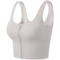 Soutien-gorge de sport à fermeture éclair avant avec larges bretelles pour le yoga - Blanc (Grisâtre)