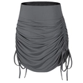 High-waisted dark grey running skorts with side drawstrings and pleated workout design - S / Gray
