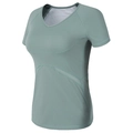 T-shirt de yoga ajusté à col en V pour femmes avec maille respirante vert sauge - Vert