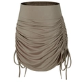 High-waisted khakhi athletic mini skirt with side drawstrings and ruched texture details - Khaki