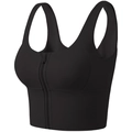 Soutien-gorge de sport noir avec fermeture éclair avant et larges bretelles de fitness - Noir
