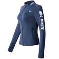 Schlank geschnittene dunkelblaue Sportjacke mit Stehkragen und weißem Buchstabendruck - S / Dunkelblau
