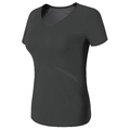 T-shirt de sport femme gris foncé ajusté avec col en V et tissu en maille respirante - Noir