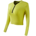 Top corto sportivo giallo fluo a maniche lunghe con mezza zip frontale aderente - Giallo