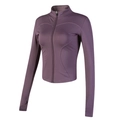 Slim fit dark purple sports jacket with stand collar and thumb holes for women - S / Purple