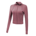 Damen Sportjacke mit Stehkragen, Reißverschluss und Daumenlöchern in Altrosa, schmale Passform - L / Rot