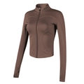 Detail of thumb hole cuff and high-elastic fabric on brown slim fit sports jacket - S / Tops / Dark Brown
