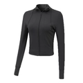 Slim fit black athletic jacket with stand collar and thumbholes for yoga and running - Black