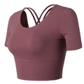Tight-fit dusty rose yoga crop top with padded chest and criss-cross back design - Red