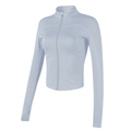 Slim-fit women's stand collar sports jacket with full zipper in light blue stretch fabric - L / Blue