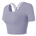 Slim fit lavender yoga crop top with elastic back straps and built-in pads for women - Purple