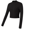 Slim fit black long sleeve crop top with half zipper and ribbed texture detailing - S / Black