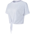 Damen Yoga Crop Top in Weiß mit Ausbrenner-Textur, Kurzarm und modischem Knotendetail - Weiß