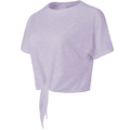 Camiseta deportiva para mujer color lila claro con textura burnout y detalle de nudo - S / Morado