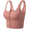 Morandi pink sports bra with front zipper and wide straps for high-impact yoga workout - S / Pink
