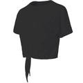 Top corto de yoga negro de manga corta con detalle de nudo para entrenamiento fitness - S / Negro