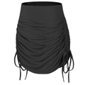 High waist black yoga shorts with adjustable side drawstrings and inner lining fabric - S / Black