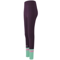 High-waisted purple yoga pants featuring mint green and pink striped ankle details - XL / Bottoms / Purple