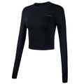 Slim fit black long sleeve yoga crop top with thumbholes and athletic silver logo print - Black
