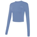 Slim fit light blue long sleeve yoga top with round neck and chest letter logo - Blue