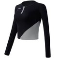 Slim-fit long sleeve sports top with half-zipper and grey-black ribbed texture fabric - S / Dark Grey And Light Grey Patchwork