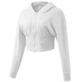 Chaqueta deportiva corta con capucha y cremallera blanca para mujer, ideal para yoga - S / Blanco Gris Cálido