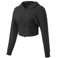 Sudadera con capucha corta negra para mujer con cremallera y dobladillo elástico de yoga - S / Negro Estrellado