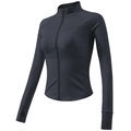 Detailansicht der schlanken Yoga-Jacke mit Daumenlöchern und Stehkragen in Anthrazit - L / Schwarz (Kein Fleece)