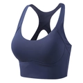 Navy blue high-impact racerback sports bra with wide support band and seamless 3D contouring - S / Dark Blue