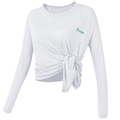 Weißes Langarm-Cropped-Sportoberteil mit Knotendetail und atmungsaktivem Stoff - Weiß