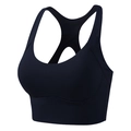 Women's black racerback sports bra with wide band and seamless compression fit - S / Black