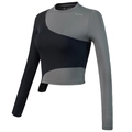 Camiseta de yoga ajustada bicolor de manga larga con paneles de textura acanalada - S / Negro y Gris