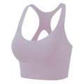 Pink racerback sports bra with wide straps and breathable cutout design for women - S / Light Purple