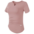 Women's V-neck stretch sports T-shirt with side ruching and curved hem in dusty pink - S / Nude Purple