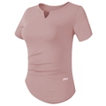 Haut de yoga rose pour femme avec col en V, coupe ajustée et détails froncés sur le côté - Violet Nude