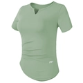 T-shirt de sport pour femme à col en V vert sauge avec détails froncés sur le côté - Vert