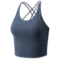 Cross-back strappy sports bra in blue-gray color with a wide supportive waistband - Lavender Grey