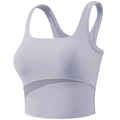 Lavender high-impact sports bra with square neck and breathable mesh paneling - S / Tops / Purple