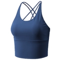 Dark blue sports bra with criss-cross back straps for yoga and fitness training - Asphalt Blue
