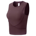 Slim fit sleeveless dark purple ribbed yoga crop top with crossover hem design - S / Purple