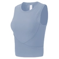 Slim fit light blue ribbed sports crop top with cross front hem and round neckline - S / Blue