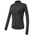 Eng anliegende schwarze Yoga-Jacke mit Stehkragen und Daumenlöchern für Damen - S / Schwarz