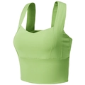 Avocado green sports bra with wide straps and square neck for yoga and running - S / Green