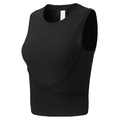 Women's black ribbed knit sports tank top with crossover hem and sleeveless crewneck design - S / Black