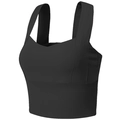 Black high-stretch sports bra with wide straps and square neck for yoga and fitness - S / Black