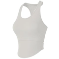 White ribbed racerback sports bra for women featuring a stylish u-neck and curved hem - S / White