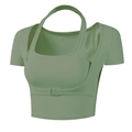 Avocado green yoga top with built-in pads and adjustable buckle strap design - S / Green