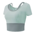 Haut de yoga 2 en 1 vert menthe à manches courtes avec bretelles grises et tissu sec - Vert