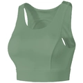 Detalle del sujetador deportivo verde salvia con tirantes anchos y diseño de espalda nadadora - XL / Verde